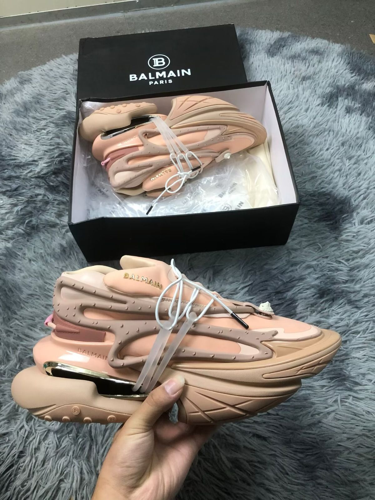 BALMAIN Neoprene and leather Unicorn low-top sneakers