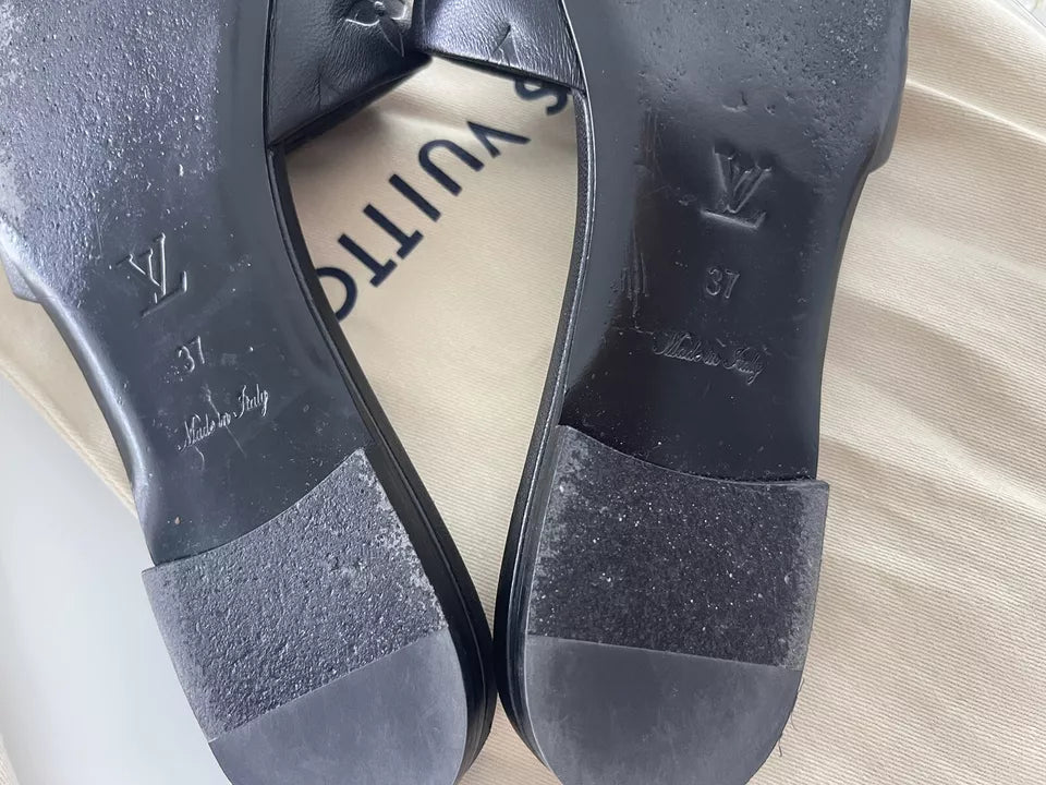 Louis Vuitton Black Monogram Leather Revival Flat Slides