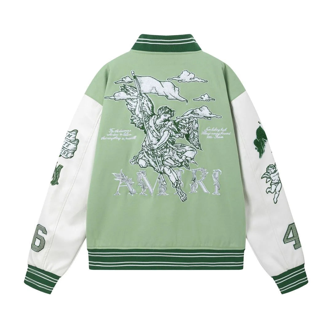 AMIRI Men's Varsity Jacket Vintage Letter Racer Jacket Oversized Baseball Bomber Jackets Unisex Streetwear Coats