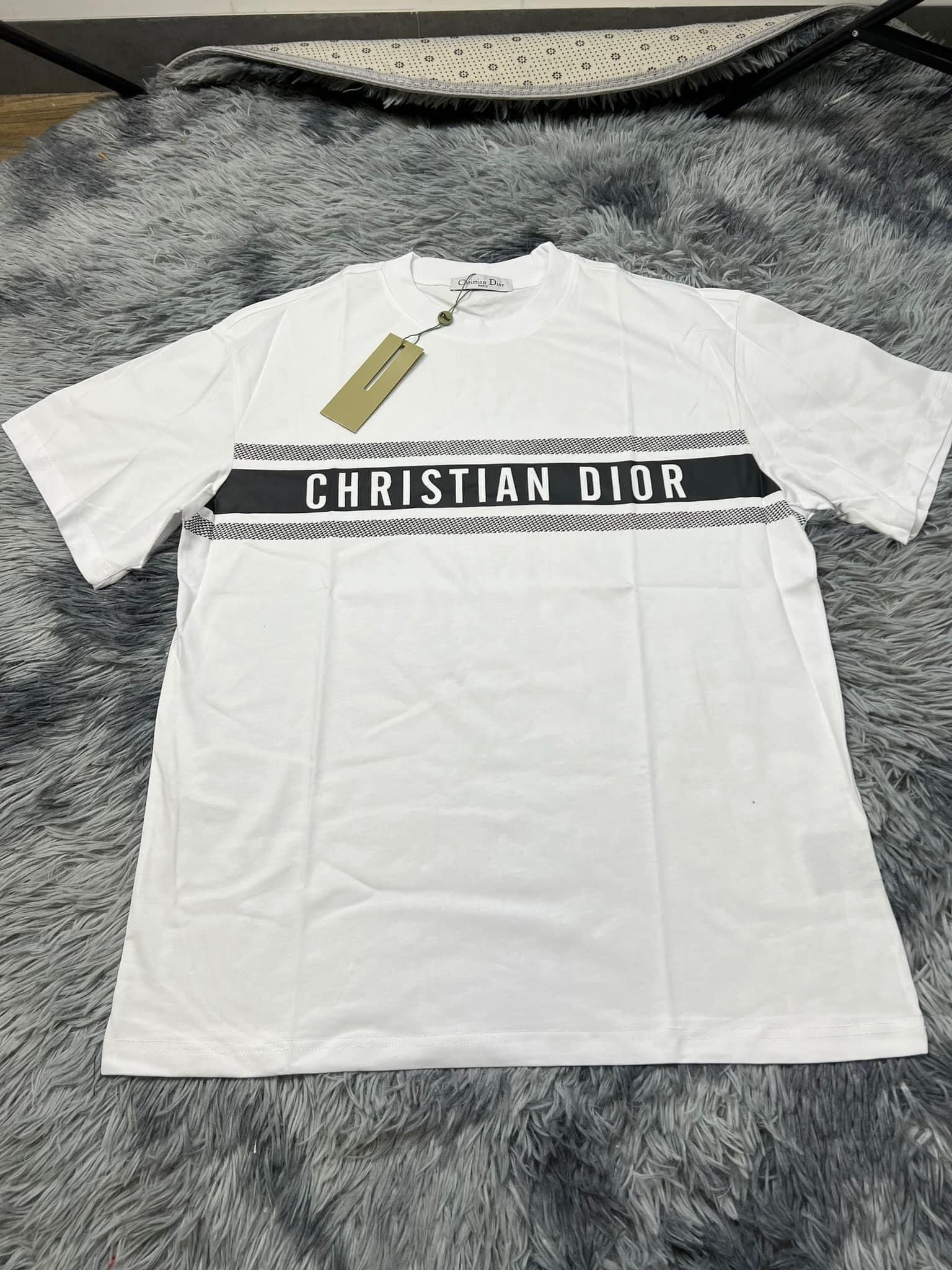 CHRISTIAN DIOR T-Shirt White and Navy Blue Cotton Jersey