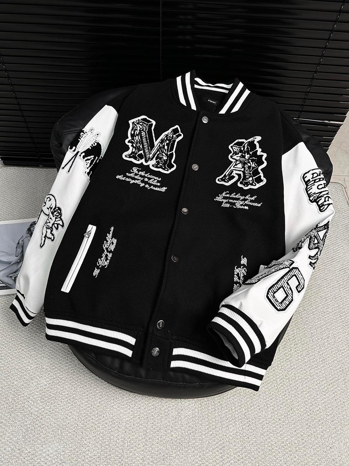 AMIRI Men's Varsity Jacket Vintage Letter Racer Jacket Oversized Baseball Bomber Jackets Unisex Streetwear Coats