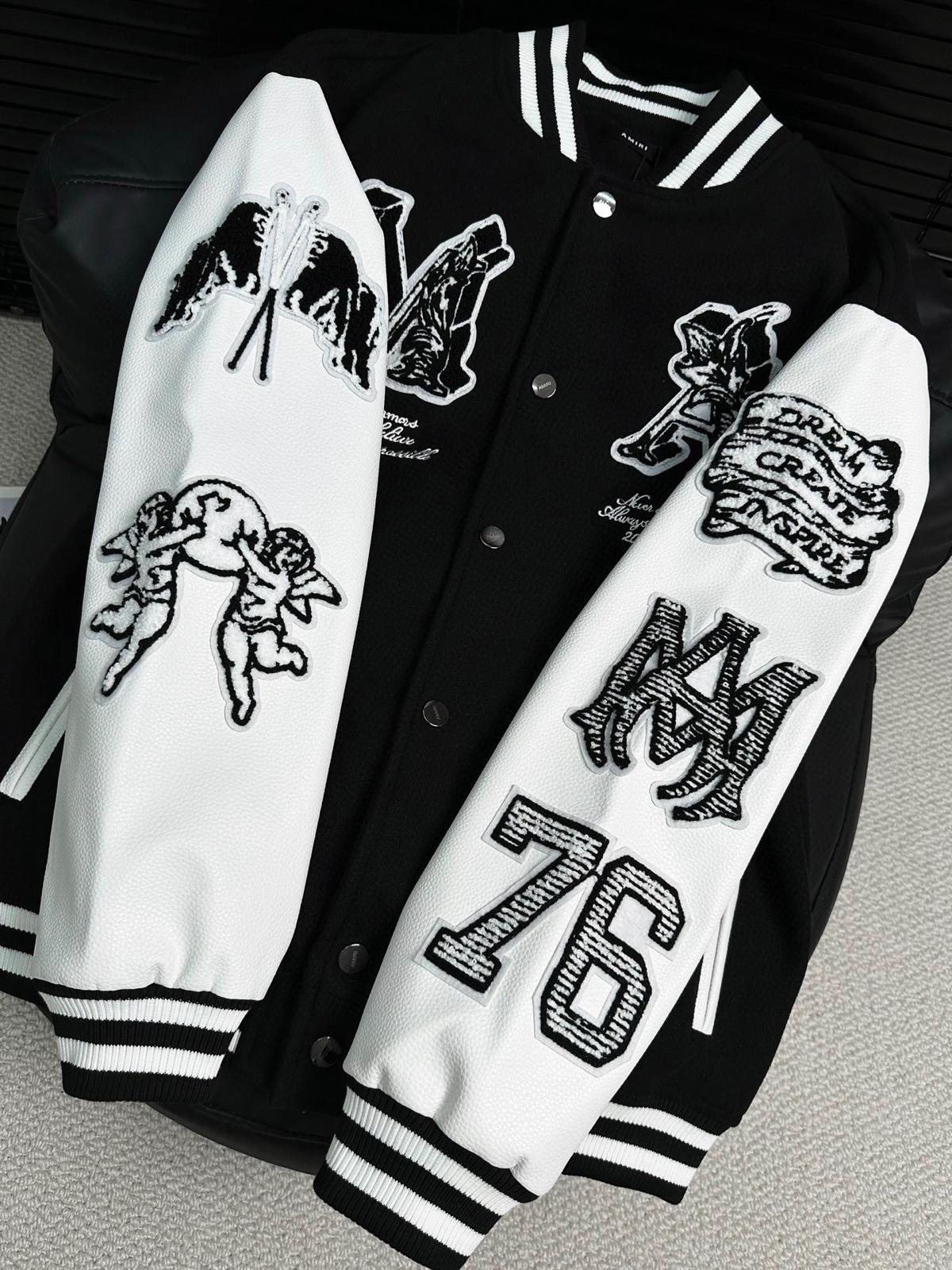 AMIRI Men's Varsity Jacket Vintage Letter Racer Jacket Oversized Baseball Bomber Jackets Unisex Streetwear Coats