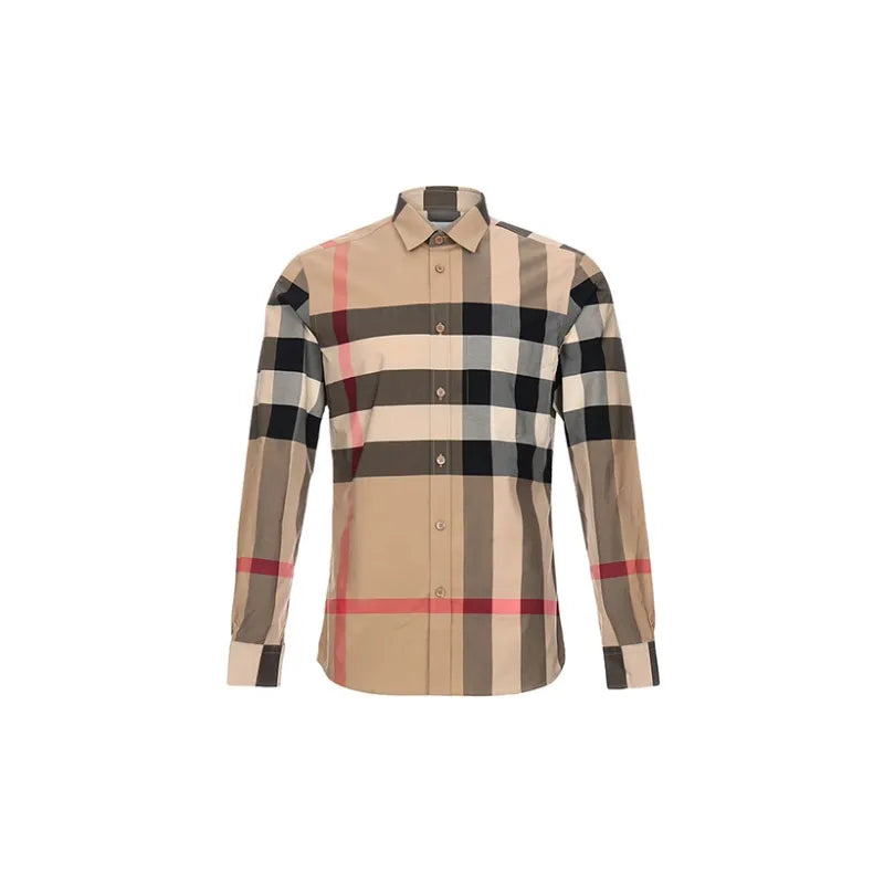 Burberry Check Stretch Cotton Poplin Shirt Archive Beige