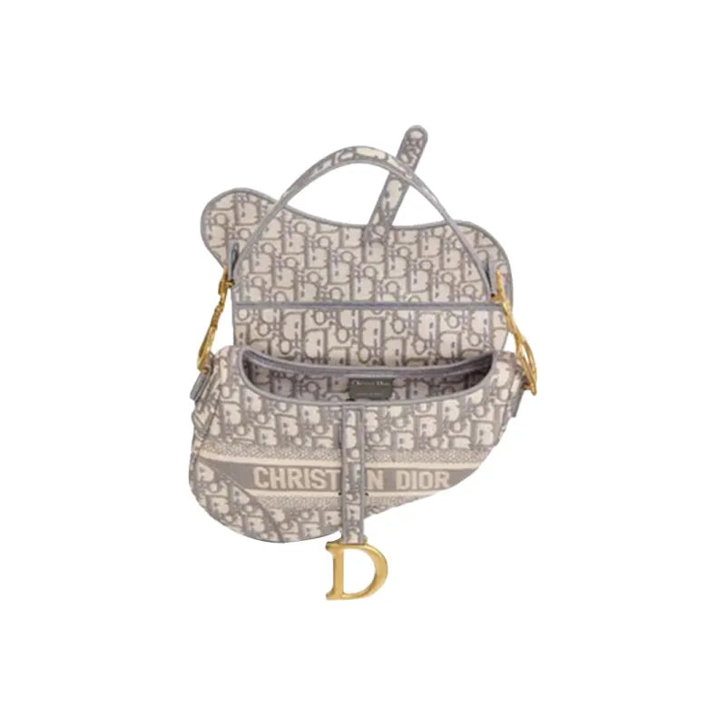 DIOR Saddle Bag Gray Dior Oblique embroidery