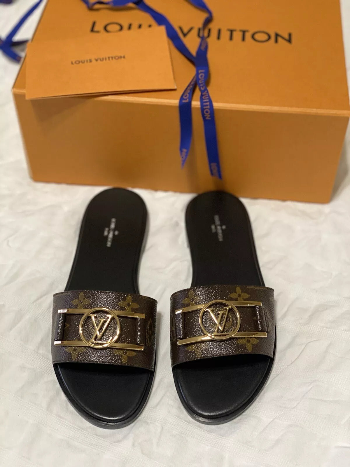 LOUIS VUITTON Brown Monogram Slides