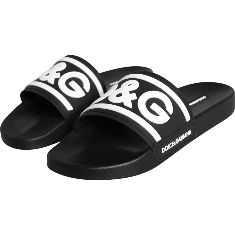 DOLCE & GABBANA Shoes Black White Sandals Rubber Beachwear