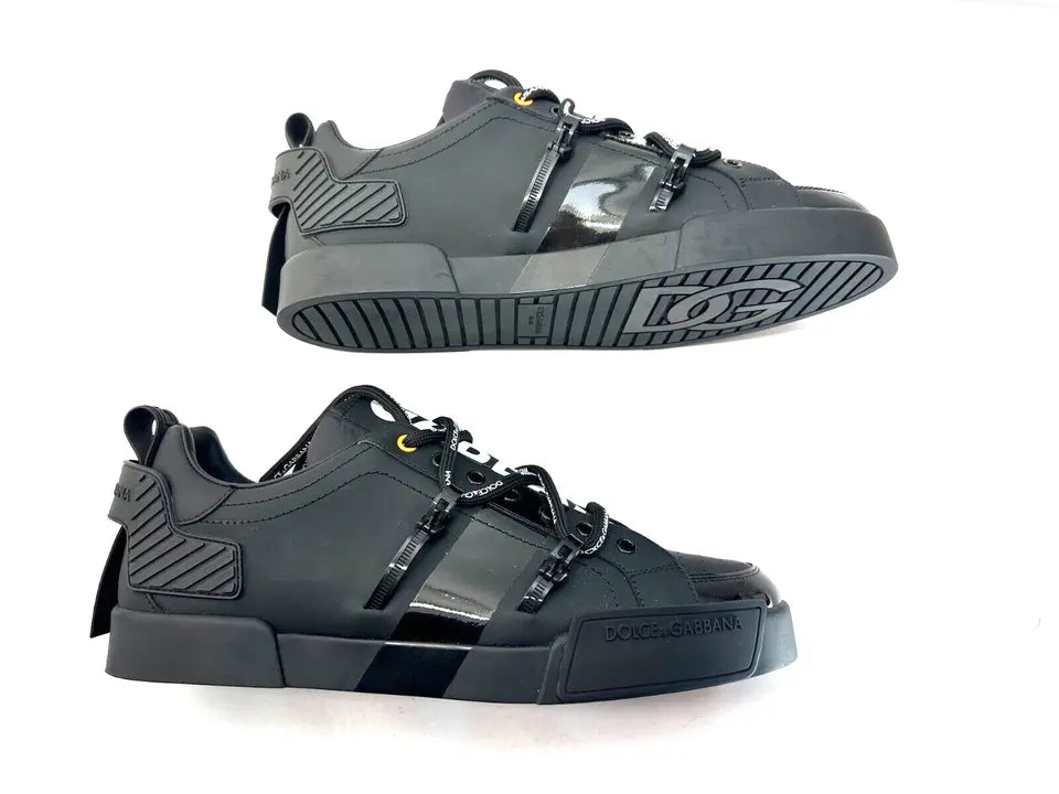 DOLCE & GABBANA Shoes Black Leather Portofino Low Top Men